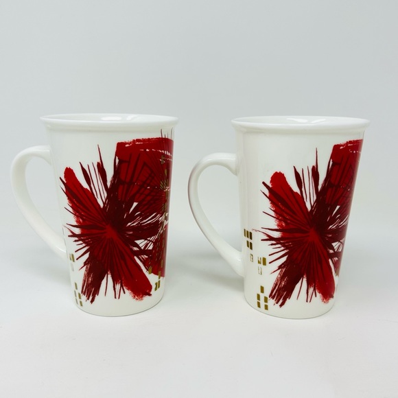 Starbucks Christmas Coffee Mugs Set Of 2 Red Gold Starburst Tall 12oz Holiday - Picture 4 of 8